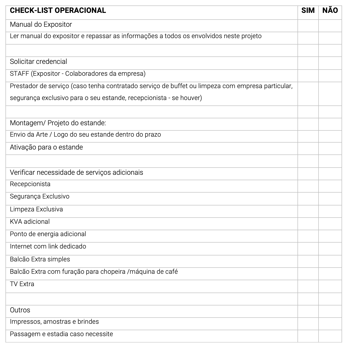 Checklist Operacional - Expo