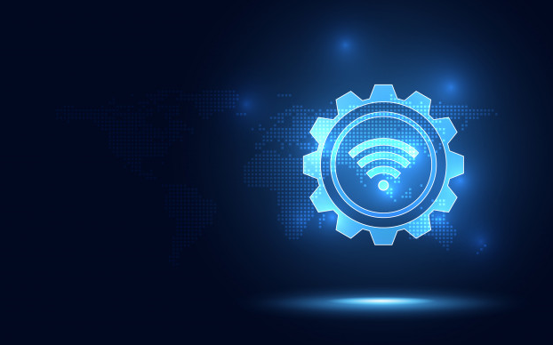 Imagem? fundo azul com luzes formando o símbolo do Wi-Fi, representando a Transformação Digital.