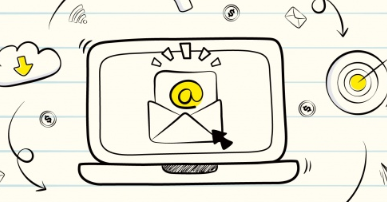 Imagem: desenho de computador com campanha de e-mail marketing.