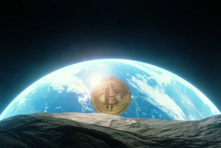 Design representando o Bitcoin na lua